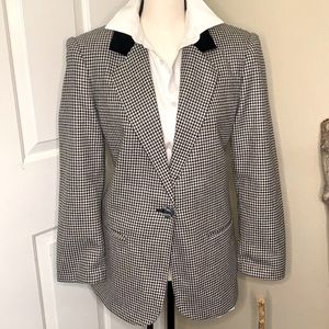 VTG Women’s Houndstooth Blazer Jacket with Velvet Collar | Size 8